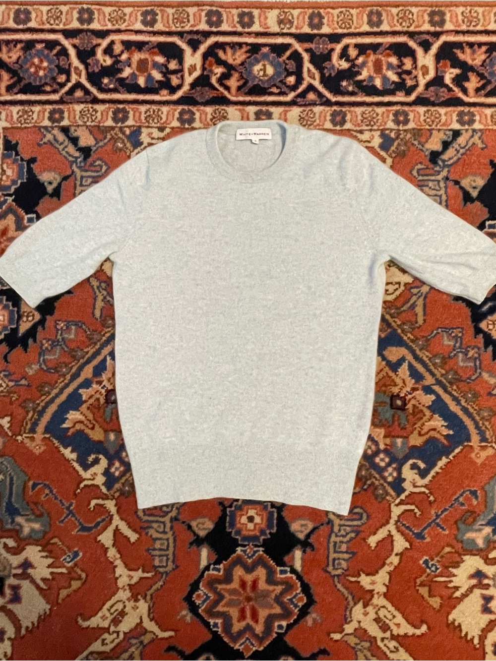 White + Warren Pale Aqua/Mint color Cashmere Crewneck  Short-Sleeve Sweater